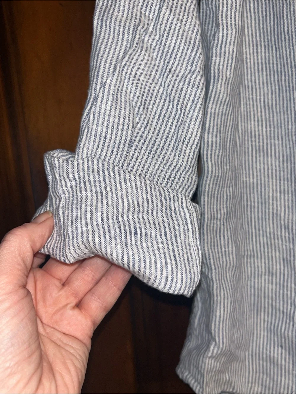 Quince 100% Linen Blue White Stripe Button Up Shirt M - Picture 5 of 7